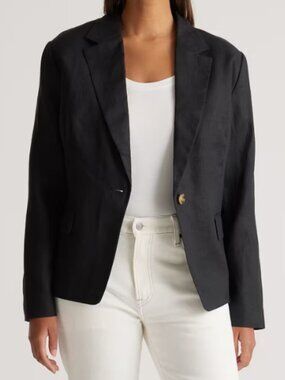 Quince 100% European Linen Structured Blazer Black S
